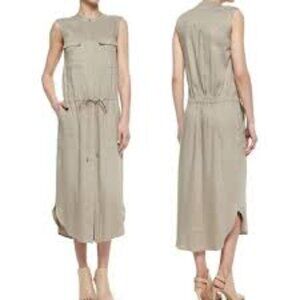 VINCE | Taupe Linen Blend Sleeveless Button Down Midi Dress Sz XS